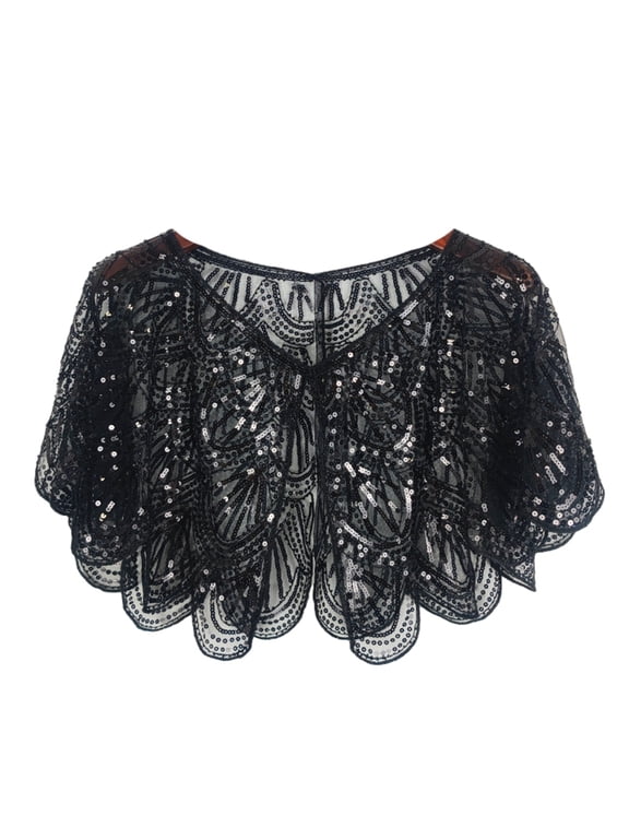 Elegant 1925s Vintage Sequin Beaded Evening Cape – Women’s Art Mesh Shawl Wrap for Weddings & Parties