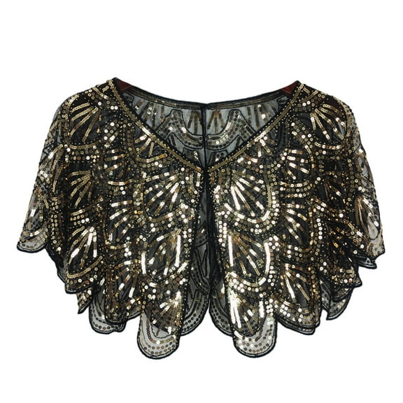 Elegant 1927s Vintage Sequin Beaded Evening Cape – Women’s Art Mesh Shawl Wrap for Weddings & Parties