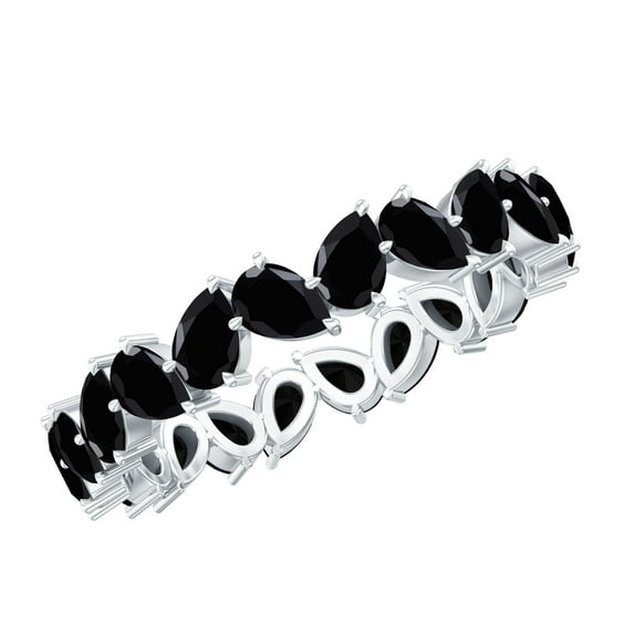 Rosec Jewels Elegant 2.75 CT Black Onyx Eternity Ring, Pear Shape Black Onyx Full Eternity Ring, December Birthstone Ring, 14K White Gold, US 10.50