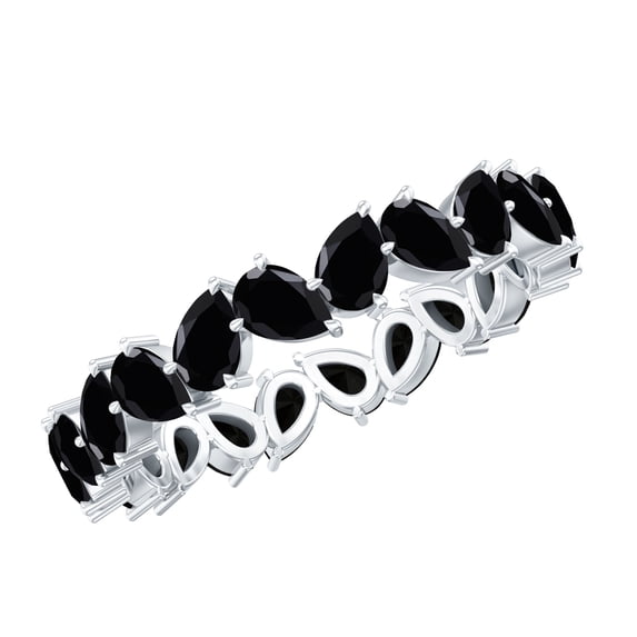 Rosec Jewels Elegant Black Onyx Eternity Ring, Pear Shape Black Onyx Full Eternity Ring, December Birthstone Ring, 18K White Gold, US 3.00