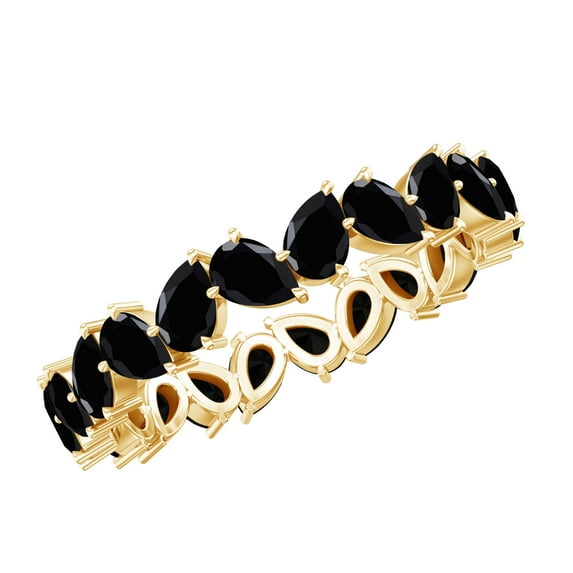 Rosec Jewels Elegant Black Onyx Eternity Ring, Pear Shape Black Onyx Full Eternity Ring, December Birthstone Ring, 18K Yellow Gold, US 6.00
