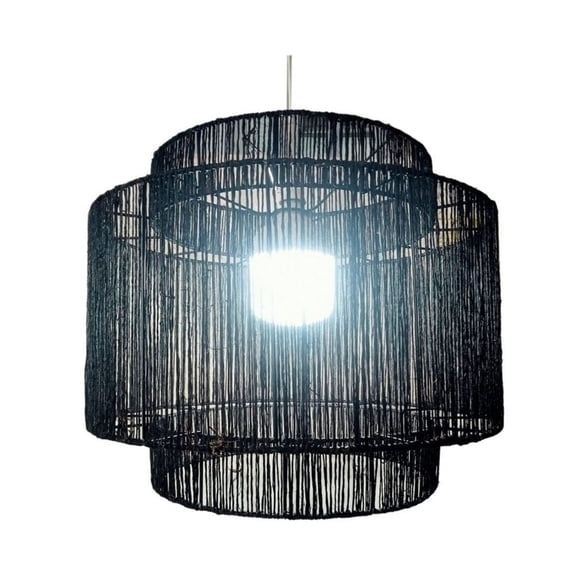 Aria Home Rustic Glow Modern One Light Round Pendant, Natural Jute Weaving, Matte Black