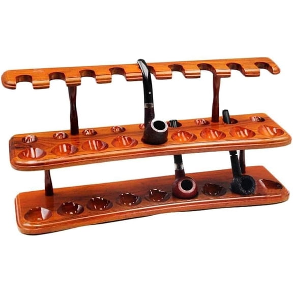 Elegant 2-Tier Wooden Pipe Rack for a Full Collection, Horizontal Smoking Pipe Display Stand for Desktop or Shelf, Perfect Gift for Men