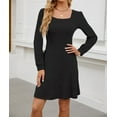 thumbnail image 1 of Elegant 2025 European Square Neckline Doll Dress With Puff Sleeves, Long Sleeve Pocket A-Line Casual Dress For Women Sweater Dress For Women, 1 of 9