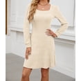thumbnail image 1 of Elegant 2025 European Square Neckline Doll Dress With Puff Sleeves, Long Sleeve Pocket A-Line Casual Dress For Women Sweater Dress For Women, 1 of 9