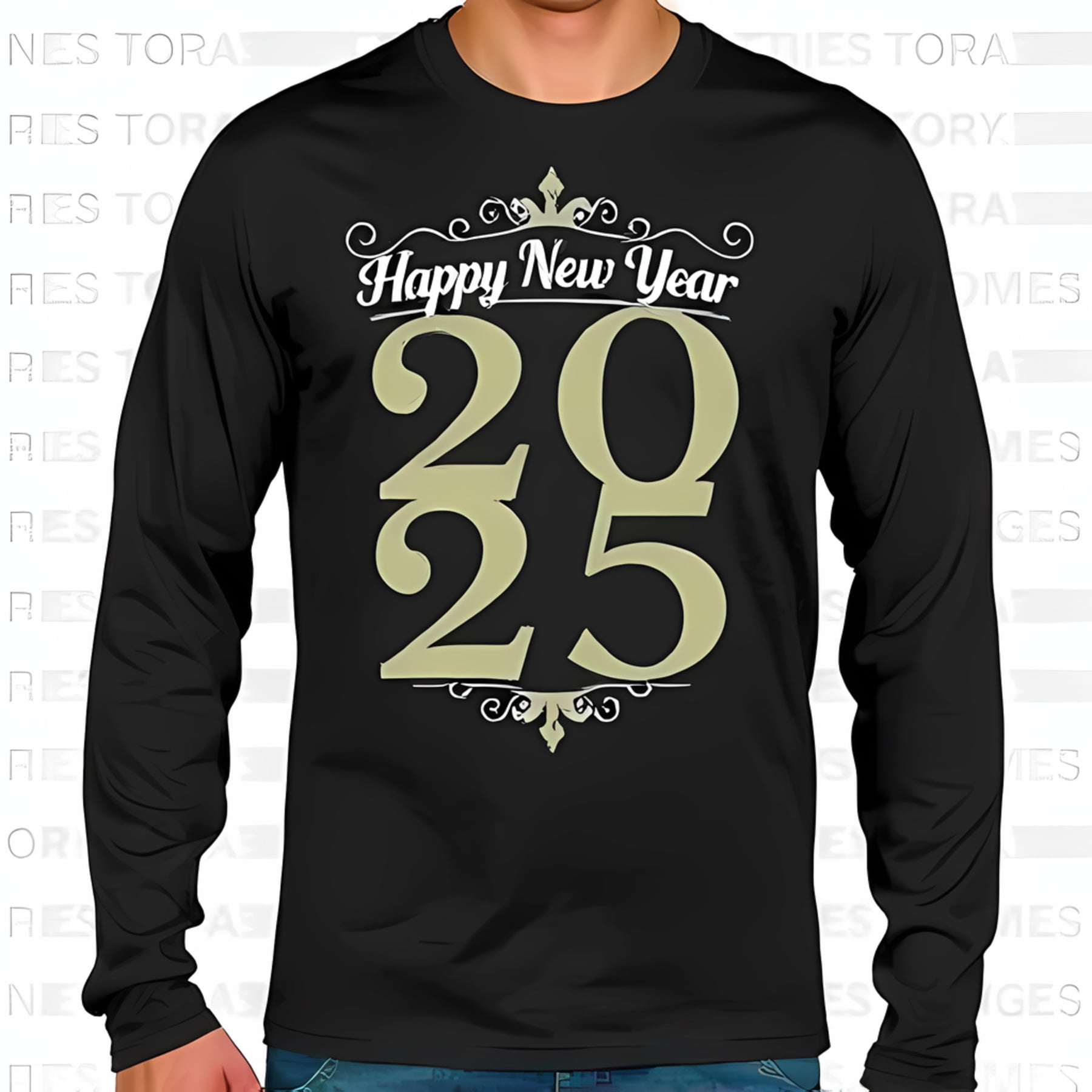 Elegant 2025 Happy New Year Long Sleeve T-Shirt for Men & Women Stylish ...