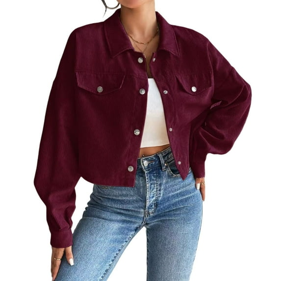 Elegant 2025 Women'S Corduroy Jacket Short Zip Up Cardigan Coat Vintage Fall Winter Fashion Trending Outerwear Cropped Trench Coat For Women