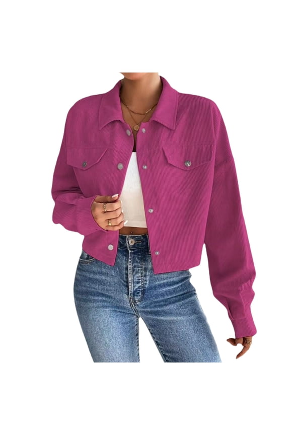 Elegant 2025 Women'S Corduroy Jacket Short Zip Up Cardigan Coat Vintage Fall Winter Fashion Trending Outerwear Cropped Trench Coat For Women
