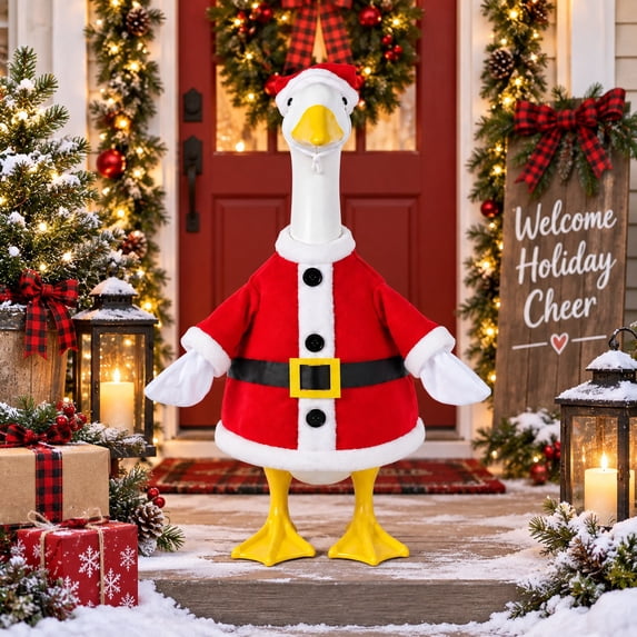 Santa Claus Goose Outfits for 23 Inch Goose Decoration, Christmas Winter Holiday Gift Goose Costume for Outdoor Patio, Yard, Lawn, Garden Decor