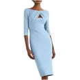 thumbnail image 1 of Elegant 3/4 Sleeve Wear to Work Dresses for Women Cutout Front Sheath Ruched Business Office Pencil Midi Dress, 1 of 5
