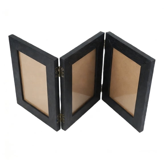 Elegant 3 Folding Picture Frame Featuring Hinged Triple Sections, Wood Grain Finish for Modern or Desktop Photo Display, Clear Protective Fronts, Convenient Snap-On Loading(black wood)