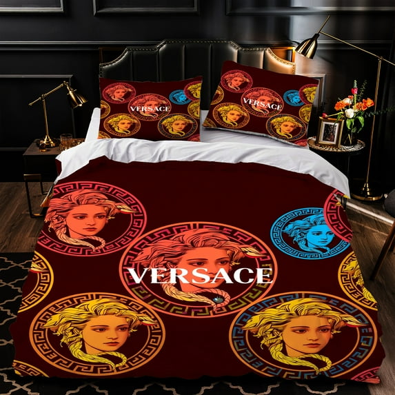 Elegant 3-Piece Dark Red Duvet Cover Set with Circular Patterns & Classical Figure Design