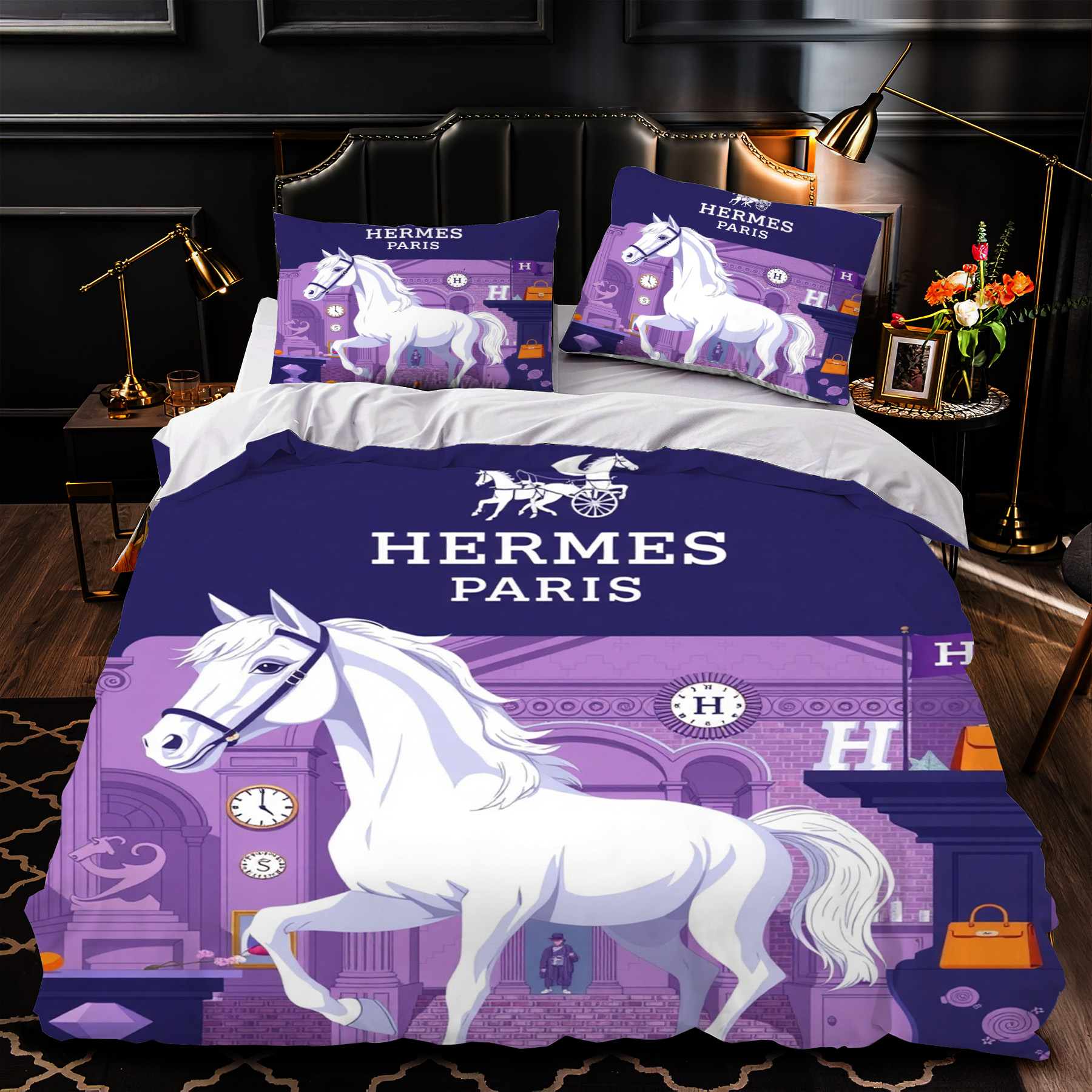 Elegant White Horse 3-Piece Quilted Bedding Set GFTOTP1418