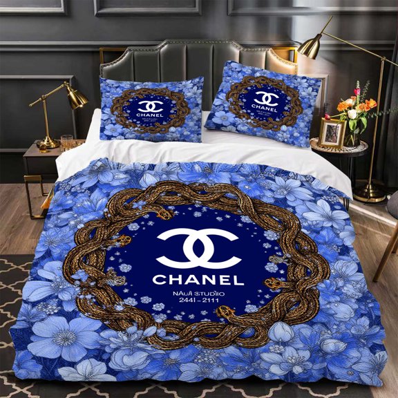 Elegant 3-Piece Duvet Cover Set with Blue Floral Pattern Featuring Central Modern Design for Stylish Bedrooms