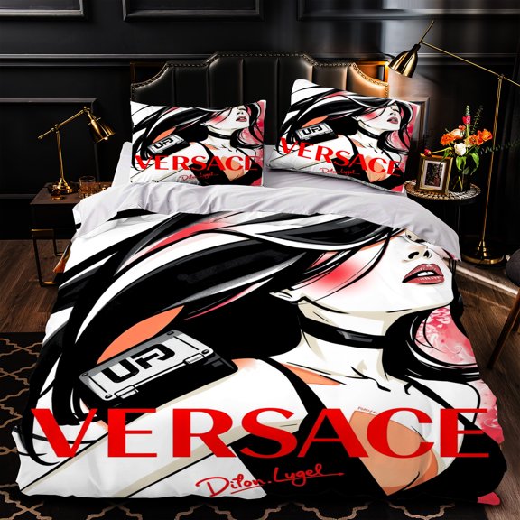 Elegant 3-Piece Duvet Cover Set with Bold Stylized Artwork Featuring Flowing Hair and Cassette Tape Design Perfect for Modern Bedrooms