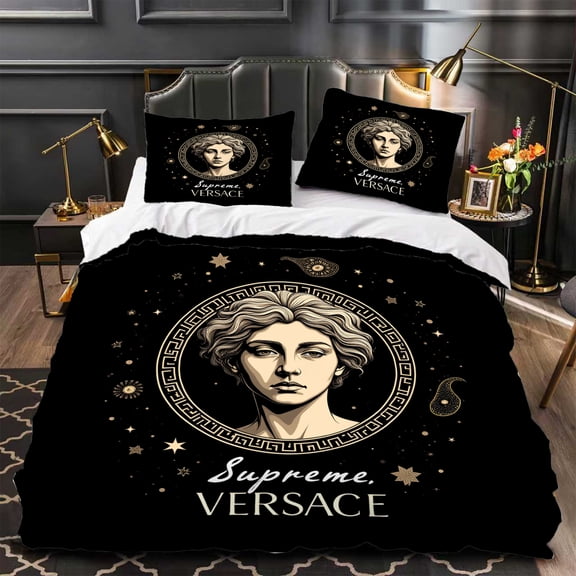 Elegant 3-Piece Duvet Cover Set with Classical Figure Design Surrounded by Stars Black Bedding Perfect for Modern Bedrooms