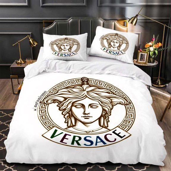 Elegant 3-Piece Duvet Cover Set with Classical Figure Greek Key Pattern White Bedding Perfect for Modern Bedrooms