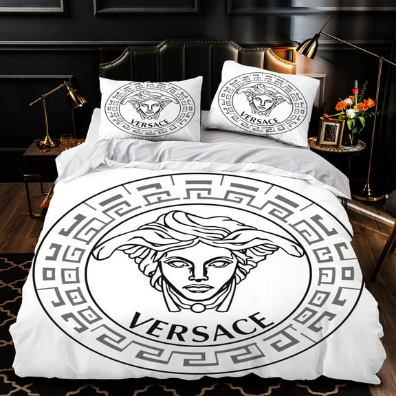 Elegant 3-Piece Duvet Cover Set with Classical Figure and Greek Key Pattern White Bedding with Matching Pillows Modern Design for Bedrooms