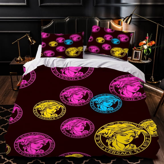 Elegant 3-Piece Duvet Cover Set with Classical-Inspired Circular Pattern Vibrant Bedding Dark Brown Headboard Compatible Stylish Bedroom Decor