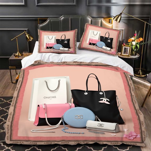 Elegant 3-Piece Duvet Cover Set with Handbag Pattern Modern Design Perfect for Stylish Bedrooms Includes Matching Pillow