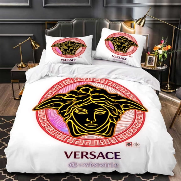 Elegant 3-Piece Duvet Cover Set with Large Circular Face Design White Bedding Matching Pillows Modern Style for Contemporary Bedrooms