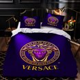 thumbnail image 1 of Elegant 3-Piece Purple Duvet Cover Set Golden Classical Greek Key Pattern Luxurious Bedding for Stylish Bedrooms, 1 of 4