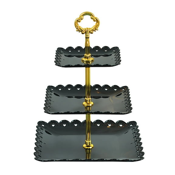 Elegant 3-Tier Cupcake Stand Snack Stand Tiered Serving Dessert Stand with Gold Handle for Weddings Parties Celebration Black