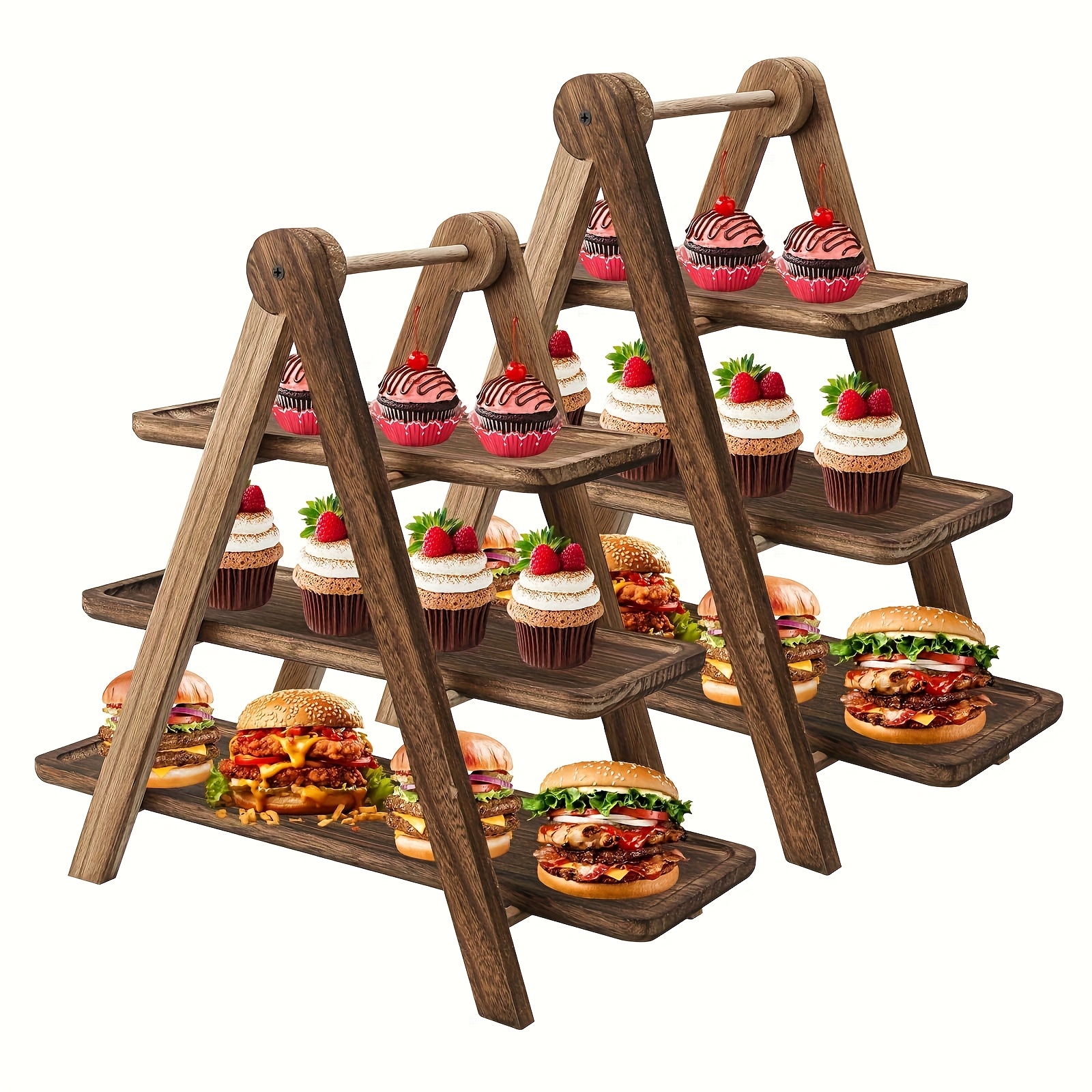 Elegant 3-Tier Foldable Serving Tray, Natural Wood Nested Shelf for ...