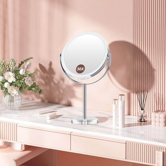 Elegant 30X Makeup Mirror with Detachable Design, Dual-Sided 1X/30X, 360 Rotation, Chrome-Finished Stainless Steel Frame, Professional Travel Vanity Mirror, Ideal Gift for Wedding, Birthday, Mom