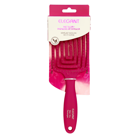 Elegant #325 Wet & Dry Painless Detangler Vented Spiral Hair Brush - Large (10") / Hot Pink