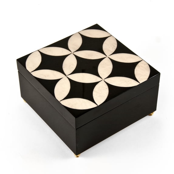 Elegant 36 Note Midnight Black and Ivory Contemporary Sorrento Music Jewelry Box - Strangers in the Night