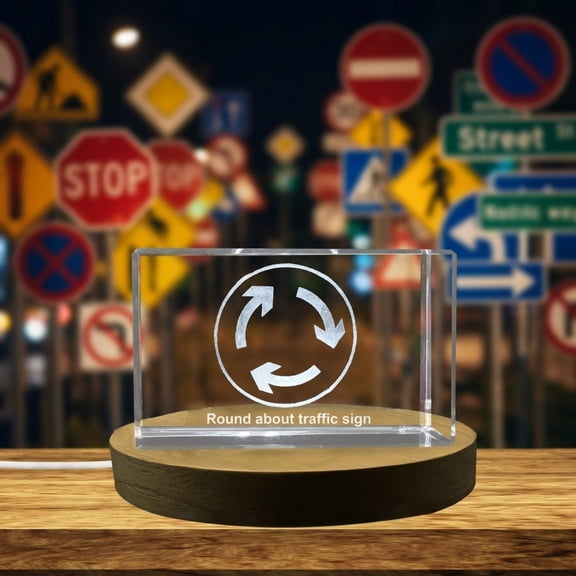Elegant 3D Engraved Crystal Roundabout Traffic Sign