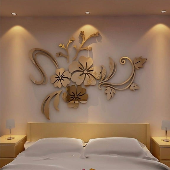 Elegant 3D Floral Wall Art Decor for Living Room, Dining Room or Bedroom Modern DIY Acrylic Mirror Stickers