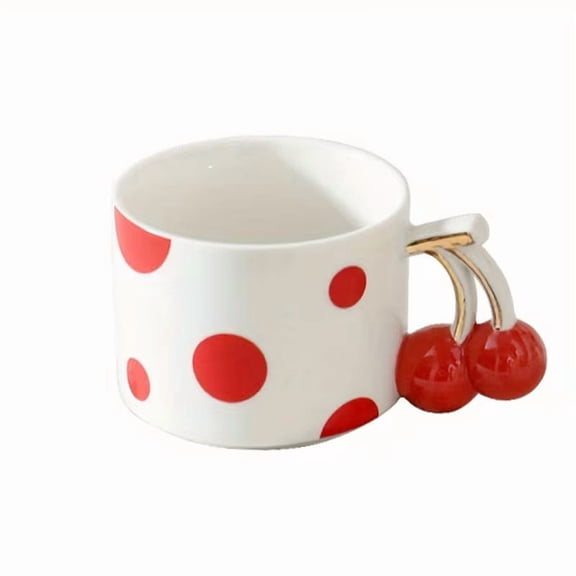 Elegant 3D Gold-Painted Cherry Ceramic Mug with Polka Dot Design for Tea Lovers Unique Tableware for Hot and Cold Beverages