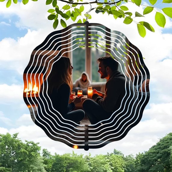 Elegant 3D Metal Hanging Wind Spinners - Intricate Pattern Design for Yard & Garden Decor Perfect Wind Chimes for Tranquil Outdoor Spaces