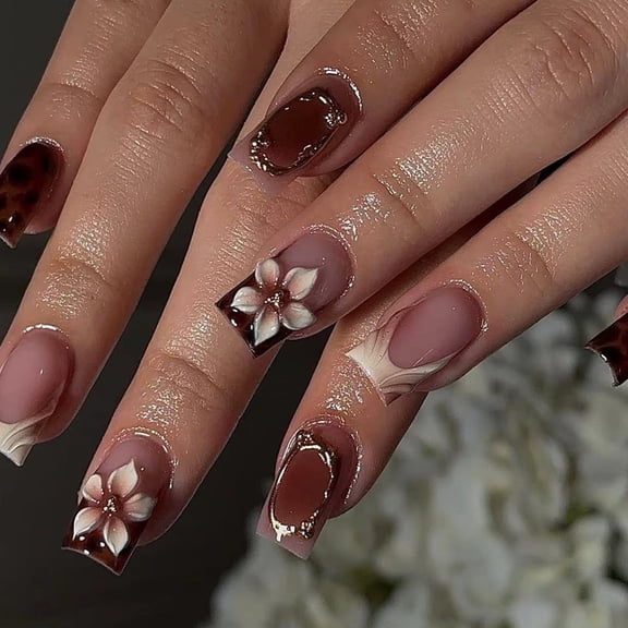 Elegant 3D Sculpted Floral False Nails ABS Press Nails Easy Application Long Lasting For Bridal Event Office