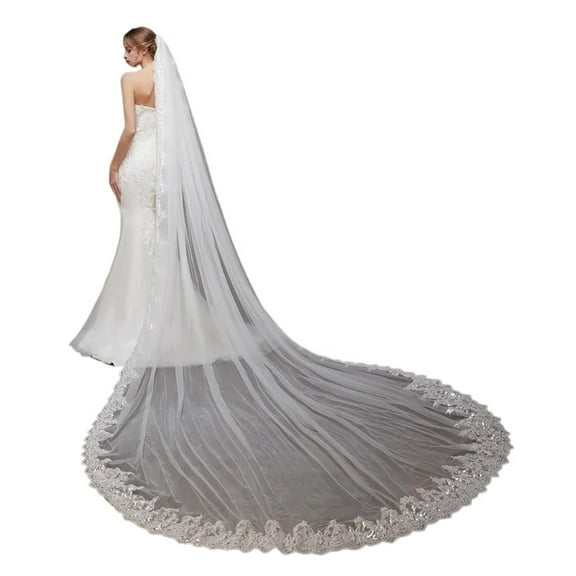 Elegant Long Wedding Veil with Comb - White Bridal Veil for Brides - Luxurious Wedding Accessories
