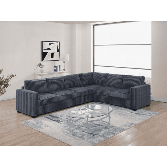 Elegant 4-Piece Sectional Set | Dark Gray | One Arm Loveseat Corner Wedge Armless Chair | Corduroy Upholstery | L-Shaped Plush Couch for Living Room