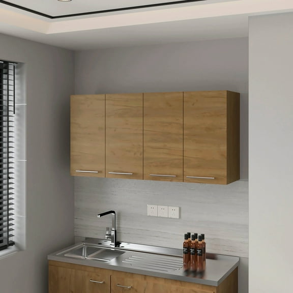 Elegant 4-door Natural Oak Cabinet - Enhance Your Living Area Wall Practical And Attractive Storage