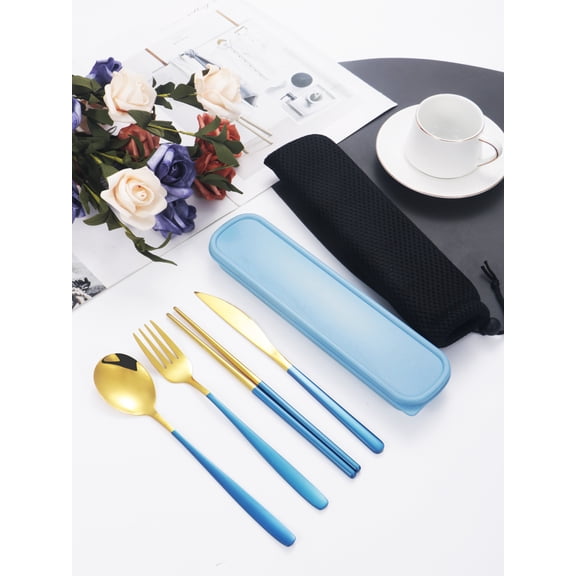 Elegant 4-piece Cutlery Set Knife with Fork Spoon Chopsticks Box Cutlery (by Typpkmm)
