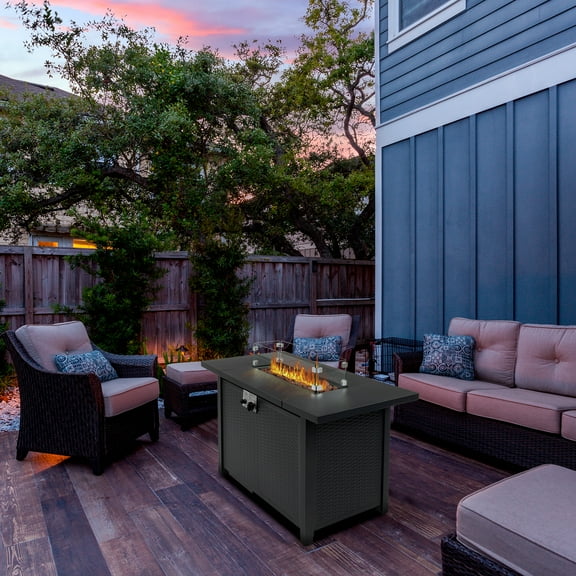 Elegant 43-Inch Black Fire Table With 50000 BTU Gas Firepit And Stone