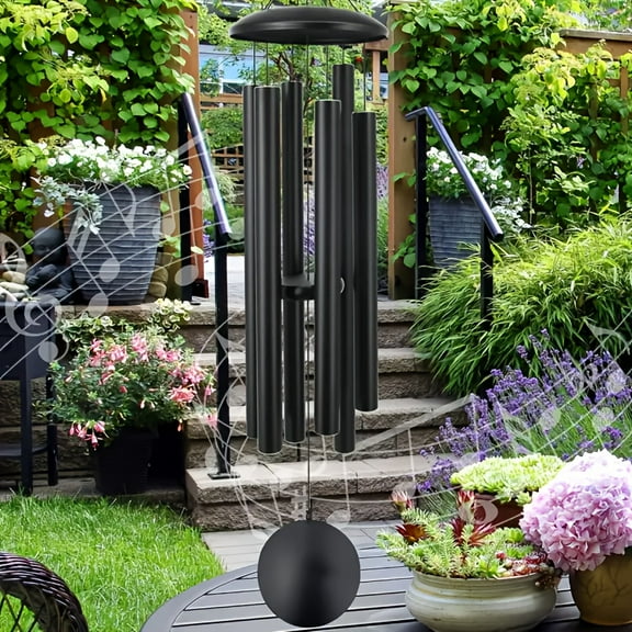 An Elegant 45-Inch Memorial Wind Chime Featuring Six Heavy-Duty Aluminum Tubes - Soothing Dark Tones, Perfect for Outdoor Garden Decoration And As a Comforting Gift, No Electricity Required.