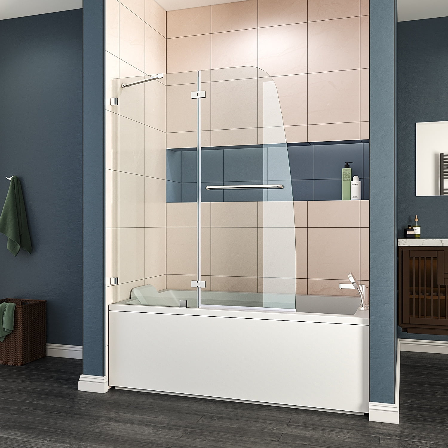 Elegant Black Semi-Frameless Double Sliding Shower Door with Clear Tempered Glass