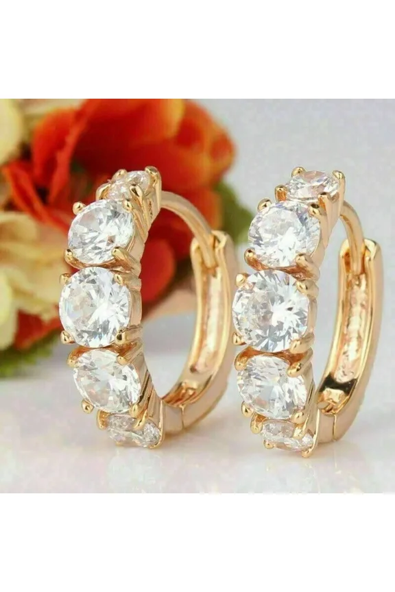 4Ct Round-Cut Cubic Zirconia Huggie Hoop Earrings, 18K Yellow Gold Finish Sterling Silver, 10 mm