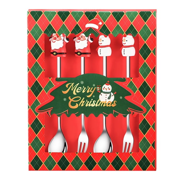 Elegant 4Pieces Christmas Tableware Set Stainless Steel Texture with Seasonal Decors Suitable for Parties and Present