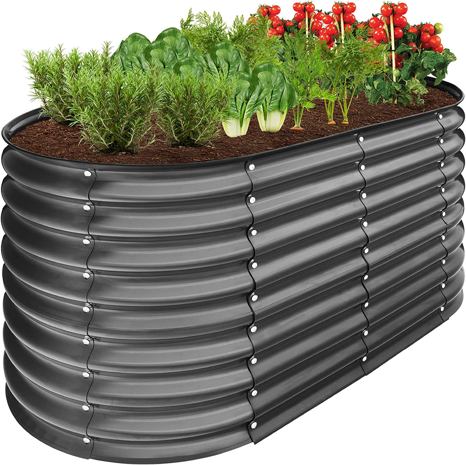 Elegant 4x2x2ft Outdoor Metal Raised Garden Bed, Oval Deep Root Planter