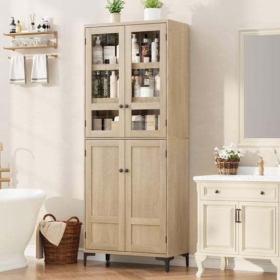 Elegant 5-Tier Cabinet with Frosted Glass Doors | Adjustable Storage for a Clutter-Free Kitchen, Bathroom or Dining Room