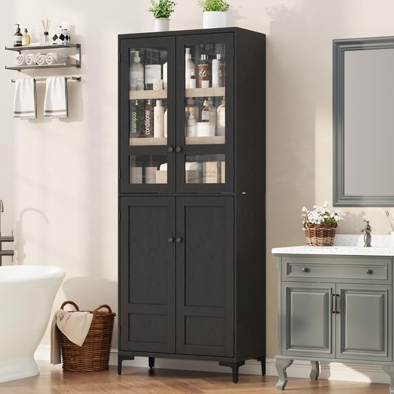 Elegant 5-Tier Cabinet with Frosted Glass Doors | Adjustable Storage for a Clutter-Free Kitchen, Bathroom or Dining Room