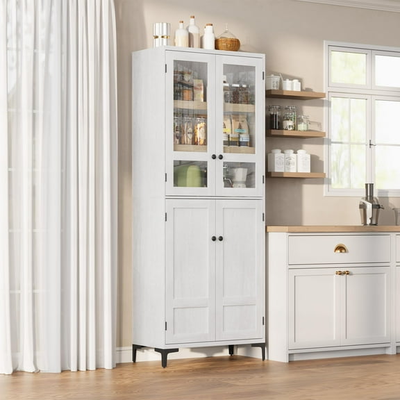 Elegant 5-Tier Cabinet with Frosted Glass Doors | Adjustable Storage for a Clutter-Free Kitchen, Bathroom or Dining Room