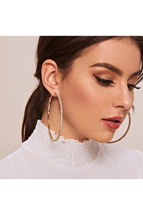 Elegant 70mm Round Circle Gold Silver Shiny Hoop Earrings Statement Hip Hop Fashion Jewelry For Women